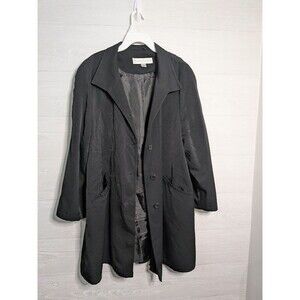 VALERIE STEVENS Black Trench Coat Women Medium M Lined Button Up Classic Jacket